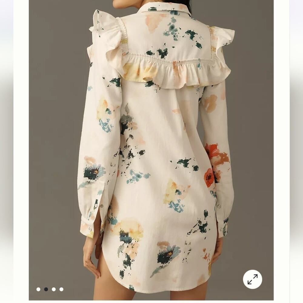 Pilcro Long-Sleeve Ruffled Denim Mini Shirt Dress Sz Med Nwts - Picture 2 of 4
